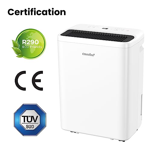COMFEE' Dehumidifier 12L,Dehumidifiers for Home,Electric Dehumidifier with  1.6L Water Tank,Quiet 39dB,Continuous Drainage,Laundry Drying Mode,Low  Energy Consumption,Air Dryer – MainaHome